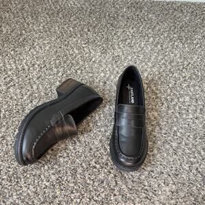 Eastland Y2K Chunky Heel Loafer Penny Pumps Women 7.5 Black Vegan Leather Preppy